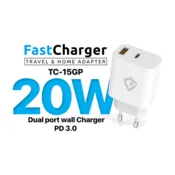Kucni punjac Teracell Evolution TC-15GP, QC 3.0, PD 3.0, 20W sa kablom Type-C na iPhone Lightning beli 1.2m