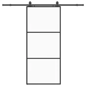 Vidaxl Drsna vrata z opremo črna 90x205 cm ESG steklo