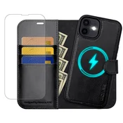 OCASE snemljiv usnjen ovitek z denarnico in steklom za iPhone 12/12 Pro, črna
