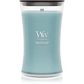 Woodwick Cedarwood & Ocean Moss dišeča sveča z lesenim stenjem 610 g