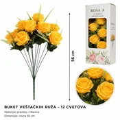 KMT Veštacko cvece Ruža, 12 Komada, Žuta