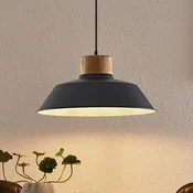 Obesek Lindby Nefeli, O 42 cm, črna, les, kovina - Dnevna soba/jedilnica - Vintage - peščena črna, temni les, bela