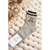 Patterned Womens Socks With Teddy Bear, Grey