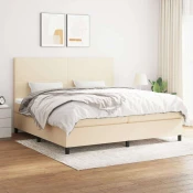 Greatstore Box spring postelja z vzmetnico krem 200x200 cm blago