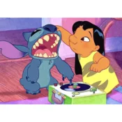 shumee Slikanje po številkah z okvirjem Disney Lilo & Stitch gramofon 50x40 cm