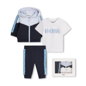 BOSS za fante. J52209 3delni komplet mornarskih dresov (12meses= 74cm), Priložnostno, Bombaž, Kratek rokav, Dolg rokav, Mornarica,