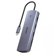 Unitek USB-C Hub UNITEK 9-v-1, HDMI, VGA, SD, RJ45, PD 100W, srebrn