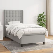 Greatstore Box spring postelja z vzmetnico svetlo siva 90x200 cm blago