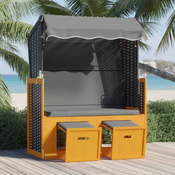 Vidaxl Stol za na plažo s streho poli ratan in trden les črn/antracit