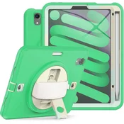 Nikcorp Vzdržljiv zaščitni ovitek za iPad Mini 6 8.3 z vrtljivim stojalom, ročajem in naramnim pasom, zelen