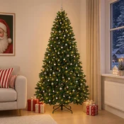 Vidaxl Umetno božično drevesce s kroglicami, temno zeleno 300 cm