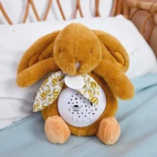 Plyšový zajačik Musical Night Light Star Projector Ocher Doudou et Compagnie so svetlom hudbou a bielym šumom hnedý 16 cm od 0 mes DC4205