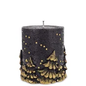 Božična sveča črna, zlati parafin 8x7x7 cm