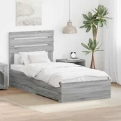 Vidaxl Konstrukcija postelje Siva Sonoma in srebrna 75 x 190 cm