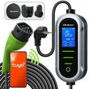 Mobilni polnilnik Qoltec za električna vozila in hibride z 2-v-1 regulacijo tipa 2 | 3,5 kW | 230 V | SCHUKO 16 A | Wi-Fi | TUYA | Smart Life | LCD | Prenosni | 5 m