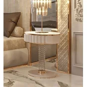 Casa Padrino luxury Art Deco bedside table white/gray/gold 60 x 45 x H. 66 cm - Bedside table with drawer and faux marble top - Art Deco bedroom furniture - Luxury bedroom furniture