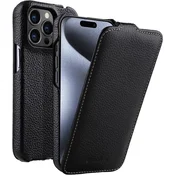 Ovitek Flip za iPhone 15 Pro Max, usnjen, flip, črn