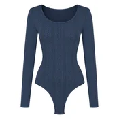 cfab Oblikovanje postave Longsleeve Bodysuit Sculpting Shapewear with String mornarska