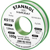 Stannol Stannol KS115 spajkalna žica\, neosvinčena tuljava Sn99\,3Cu0\,7 100 g 1 mm Neosvinčena žica za spajkanje Stannol KS115 SN99Cu1 100 g 1.0 mm, (20428489)