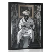 Plakat črni konj s časopisom na stranišču - 60x90 black
