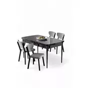 HANAH HOME Rasklopivi trpezarijski sto i stolice (5 delova) Exve Black Marble Grey