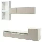 BESTA TV komb.odlaganje/staklena vrata, bela/Selsviken v. sjaj bež b. staklo, 300x42x211 cm