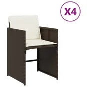 Vidaxl Vrtni stoli z blazinami 4 kosi rjav poli ratan