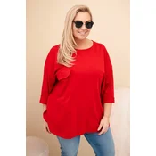 Kesi Włoski Womens Plus Size blouse with cotton, pocket, and rolled-up sleeve red