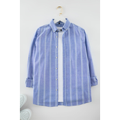 Trendyol Blue Slim Fit Button Down Collar Pinstripe Shirt