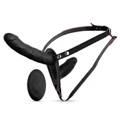 SuperLove Double Vibrating Dildo Strap-on with Remote Black