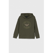 Otroški pulover Emporio Armani zelena barva, s kapuco