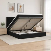 vidaXL Otomanska postelja z vzmetnico in LED Črna 140 x 200 cm Žamet