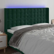 LED uzglavlje tamnozeleno 203 x 16 x 118/128 cm baršunasto