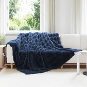 vidaXL Dežnik iz umetnega zajčjega krzna Morsko modra 240 x 270 cm