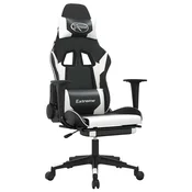 Vidaxl Gaming stol z oporo za noge črno in belo umetno usnje