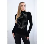 Knitted blouse with silver zirconia pattern black