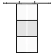 Vidaxl Drsna vrata z opremo črna 90x205 cm kaljeno steklo