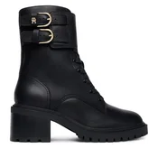 Gležnjarji Tommy Hilfiger Block Heel Buckled Lace-Up Boot FW0FW09578 Črna