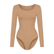 cfab Oblikovanje postave Longsleeve Sculpting Bodysuit with Slip bež