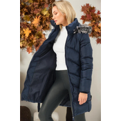 Z6768 DEWBERRY WOMENS COAT-PLAIN NAVY BLUE