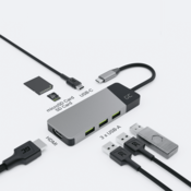 Green Cell USB-C adapter GREEN CELL HUB GC CONNECT 7W1, 3x USB 3.1, HDMI 4K, USB-C PD 85W, s podporo za MicroSD/SD in srebrna barva