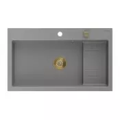 Mexen Omar granitno pomivalno korito z eno komoro 800 x 480 mm, siva, sifon zlat - 6520801005-71-G