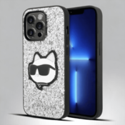 Karl Lagerfeld Etui Karl Lagerfeld Glitter Choupette Patch na iPhone 14 Pro Max - srebrne