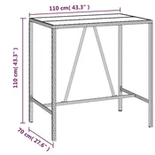 Vidaxl Barska miza s stekleno ploščo črna 110x70x110 cm poli ratan