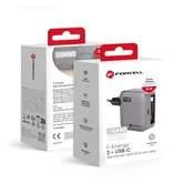 FORCELL Mrežni polnilnik za mobilni telefon Forcell F-Energy GaN USB-C + navijalni kabel USB-C PD QC4.0 3A 45W VT-R5, siva