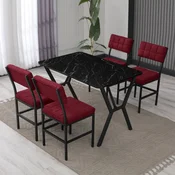 HANAH HOME Set Trpezarijski sto i 4 stolice Dubai Burgundy Black