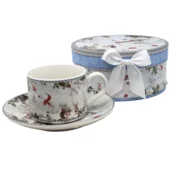 Božična porcelanasta skodelica 120 ml s krožnikom v okrasni škatli