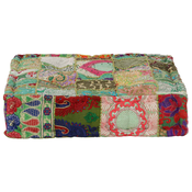 Tabure s patchworkom cetvrtasti pamucni 50 x 50 x 12 cm zeleni