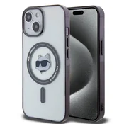 Ovitek Karl Lagerfeld IML MagSafe za iPhone 15 Plus - transparent choupette`s head