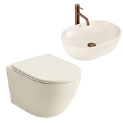 Komplet Stenska WC Školjka Focus + Nadpultni Umivalnik Rea Focus Creme